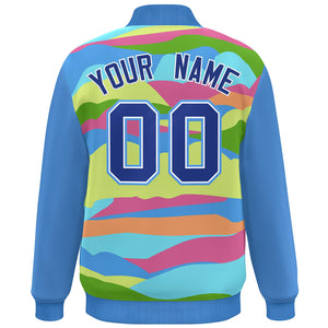 Custom Powder Blue Royal-White Multi Clouds Graffiti Pattern Varsity Full-Snap Jacket