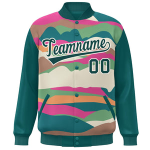 Custom Aqua Cream Multi Clouds Graffiti Pattern Varsity Full-Snap Jacket