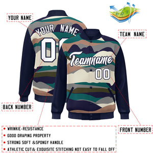 Custom Navy White Multi Clouds Graffiti Pattern Varsity Full-Snap Jacket