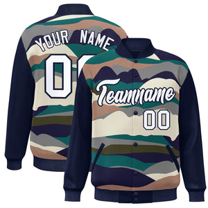 Custom Navy White Multi Clouds Graffiti Pattern Varsity Full-Snap Jacket