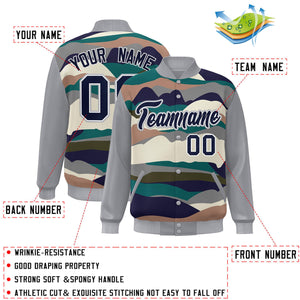 Custom Gray Navy-White Multi Clouds Graffiti Pattern Varsity Full-Snap Jacket