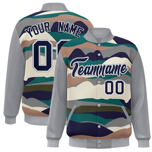 Custom Gray Navy-White Multi Clouds Graffiti Pattern Varsity Full-Snap Jacket