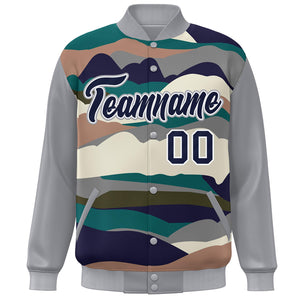 Custom Gray Navy-White Multi Clouds Graffiti Pattern Varsity Full-Snap Jacket