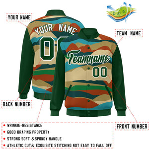 Custom Green White Multi Clouds Graffiti Pattern Varsity Full-Snap Jacket