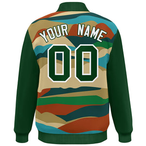 Custom Green White Multi Clouds Graffiti Pattern Varsity Full-Snap Jacket