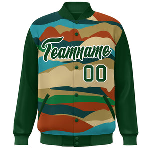 Custom Green White Multi Clouds Graffiti Pattern Varsity Full-Snap Jacket