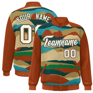 Custom Orange Khaki-Midnight Green Multi Clouds Graffiti Pattern Varsity Full-Snap Jacket