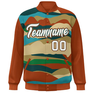 Custom Orange Khaki-Midnight Green Multi Clouds Graffiti Pattern Varsity Full-Snap Jacket