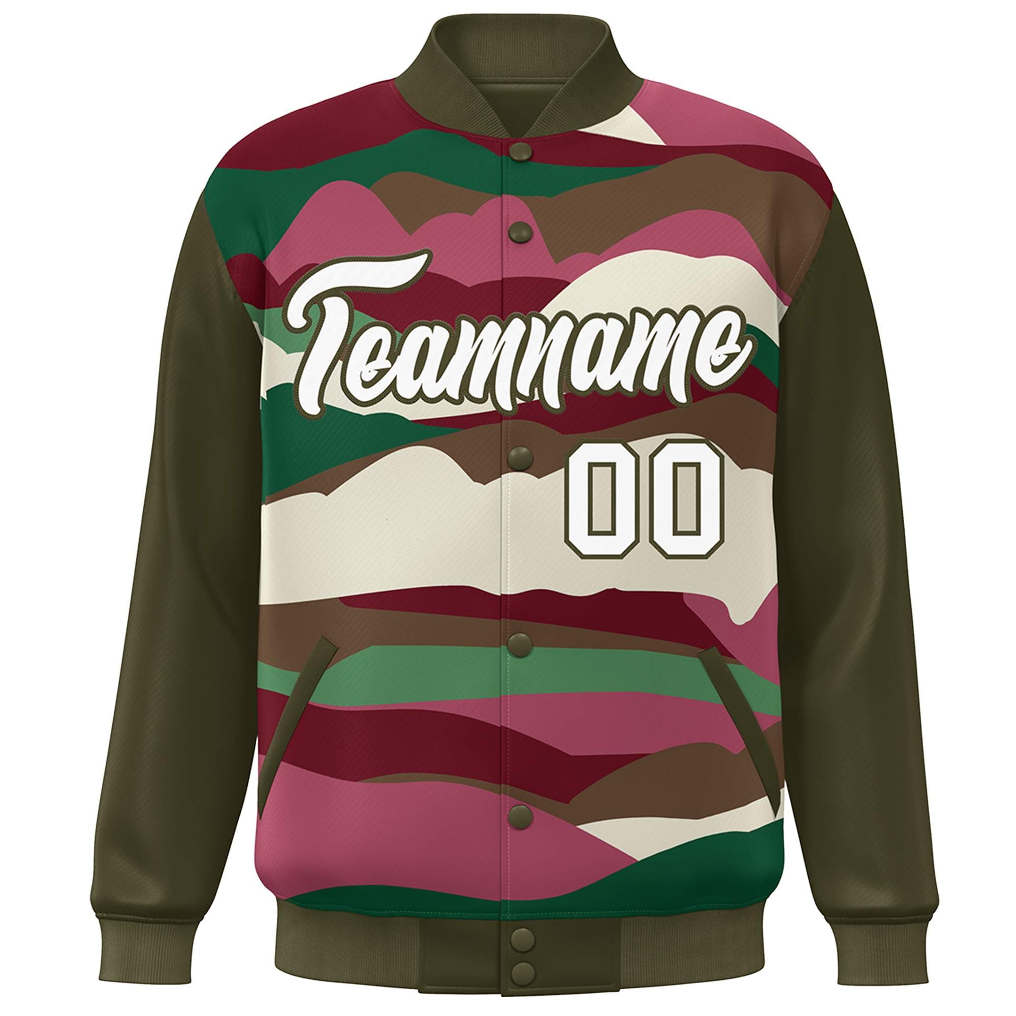 Custom Olive White Multi Clouds Graffiti Pattern Varsity Full-Snap Jacket