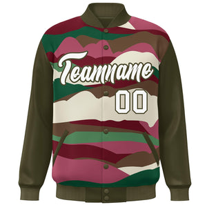 Custom Olive White Multi Clouds Graffiti Pattern Varsity Full-Snap Jacket