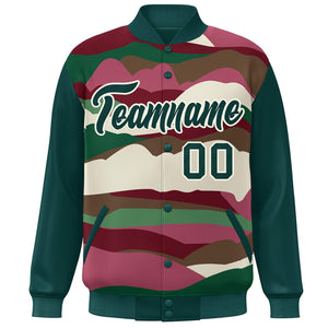 Custom Midnight Green Cream Multi Clouds Graffiti Pattern Varsity Full-Snap Jacket