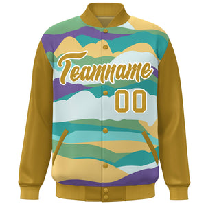 Custom Old Gold White Multi Clouds Graffiti Pattern Varsity Full-Snap Jacket