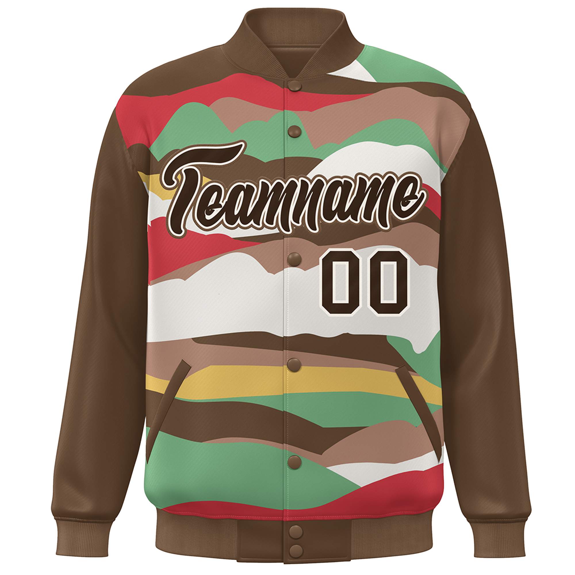 Custom Brown Khaki Multi Clouds Graffiti Pattern Varsity Full-Snap Jacket