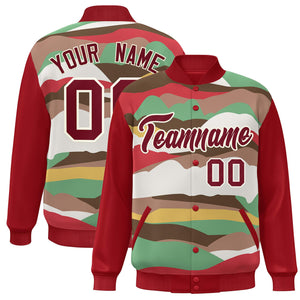 Custom Red Crimson-Cream Multi Clouds Graffiti Pattern Varsity Full-Snap Jacket