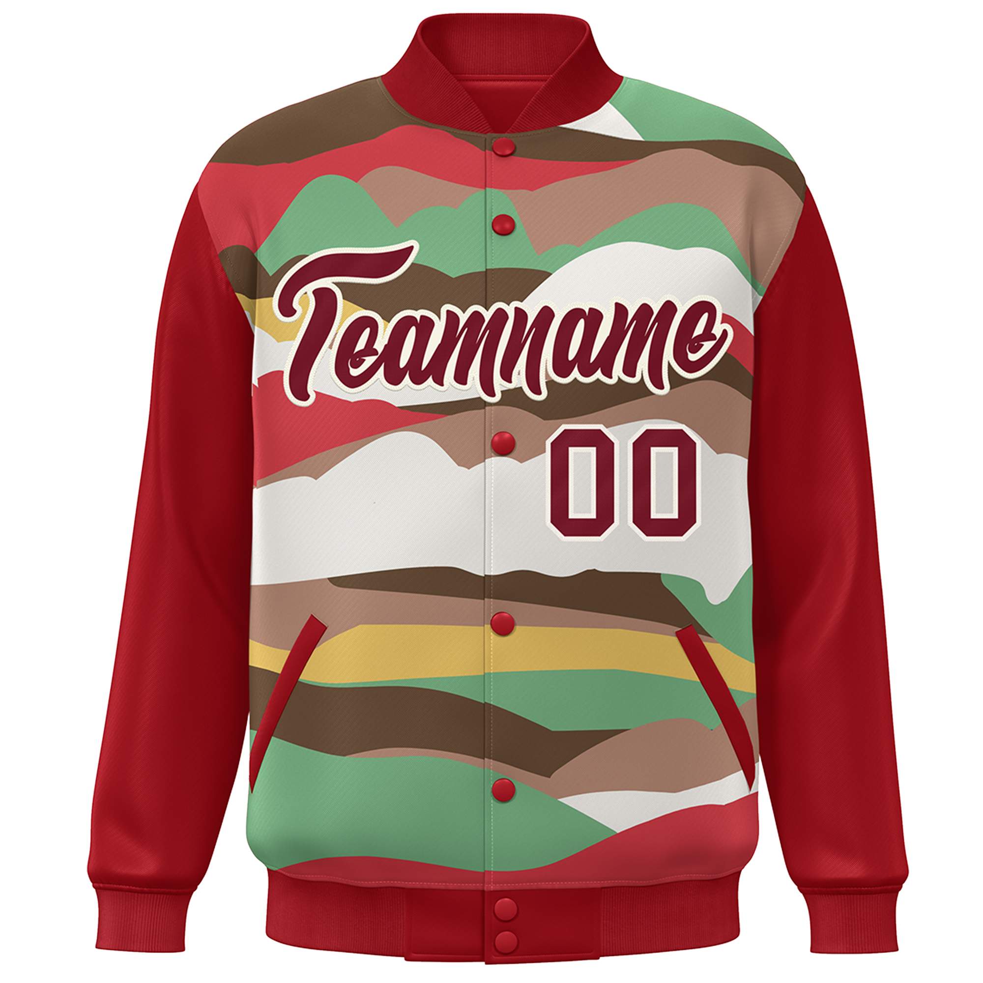 Custom Red Crimson-Cream Multi Clouds Graffiti Pattern Varsity Full-Snap Jacket