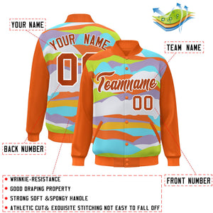 Custom Orange White Multi Clouds Graffiti Pattern Varsity Full-Snap Jacket