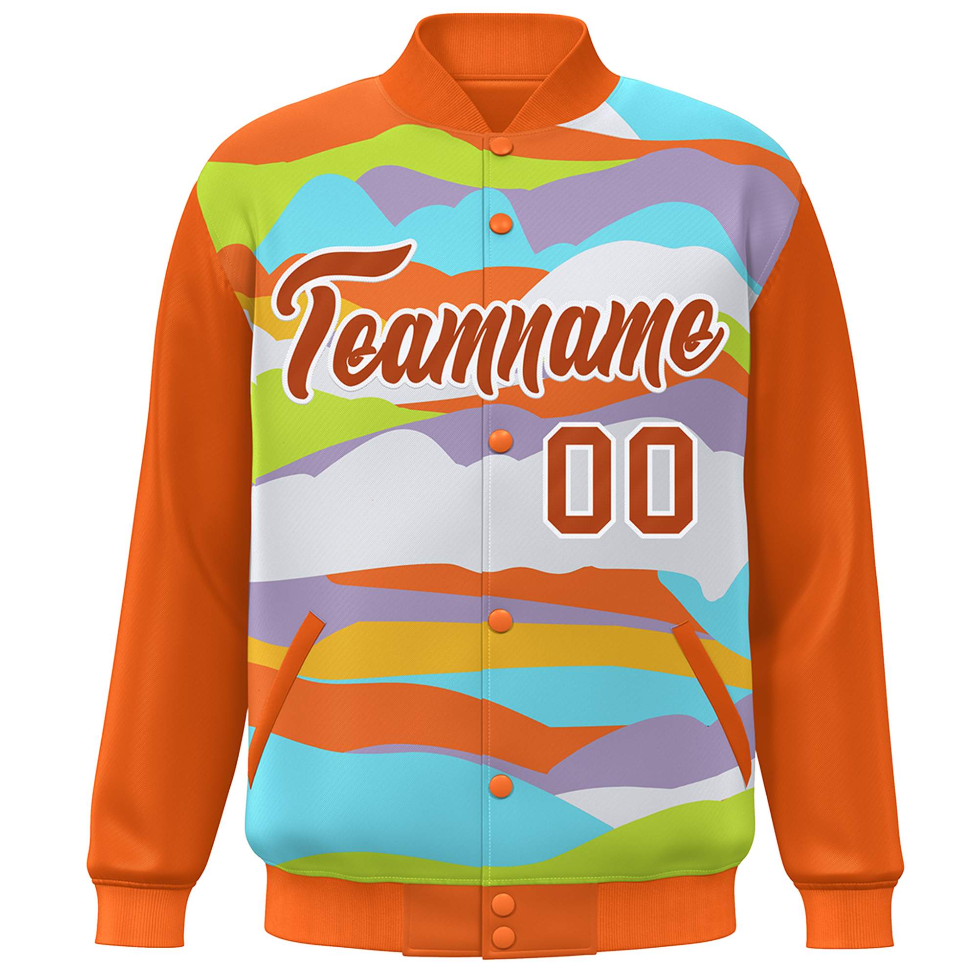 Custom Orange White Multi Clouds Graffiti Pattern Varsity Full-Snap Jacket