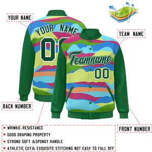 Custom Kelly Green White Multi Clouds Graffiti Pattern Varsity Full-Snap Jacket