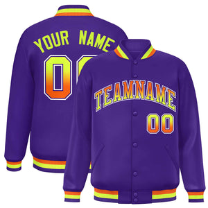 Custom Purple Varsity Full-Snap Gradient Font Letterman Baseball Jacket