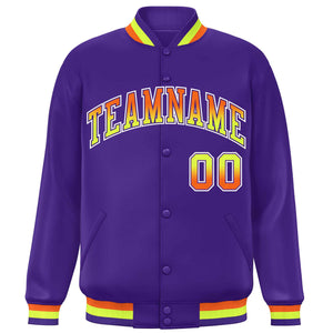 Custom Purple Varsity Full-Snap Gradient Font Letterman Baseball Jacket