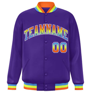 Custom Purple Varsity Full-Snap Gradient Font Letterman Baseball Jacket