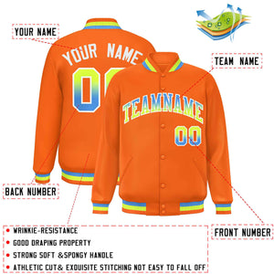 Custom Orange Varsity Full-Snap Gradient Font Letterman Baseball Jacket