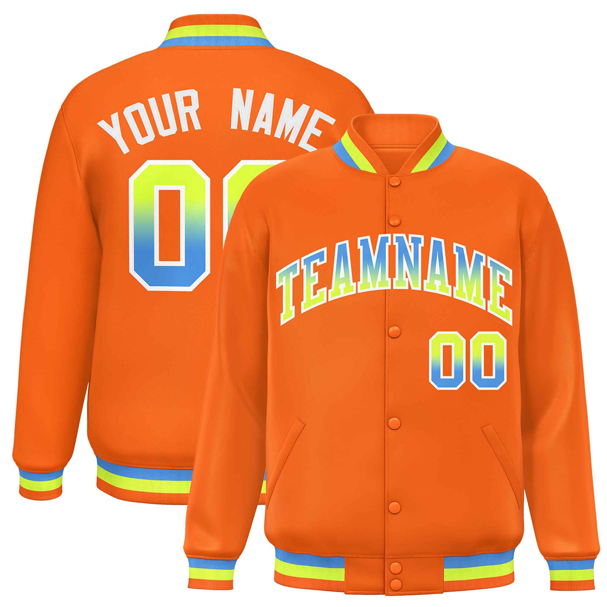 Custom Orange Varsity Full-Snap Gradient Font Letterman Baseball Jacket