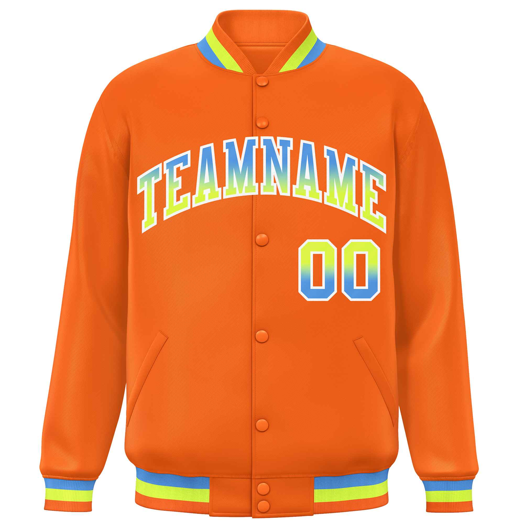 Custom Orange Varsity Full-Snap Gradient Font Letterman Baseball Jacket