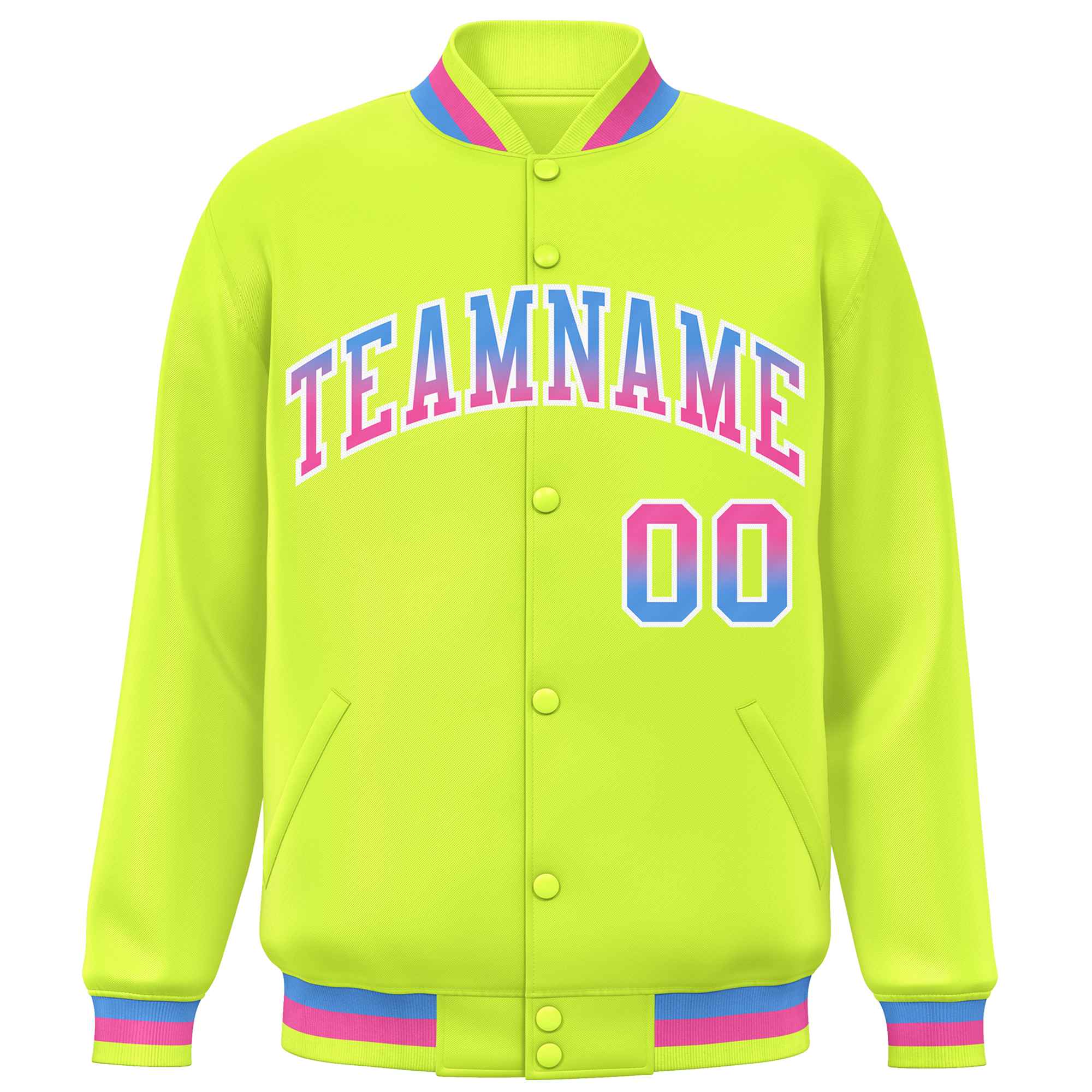 Custom Neon Green Varsity Full-Snap Gradient Font Letterman Baseball Jacket