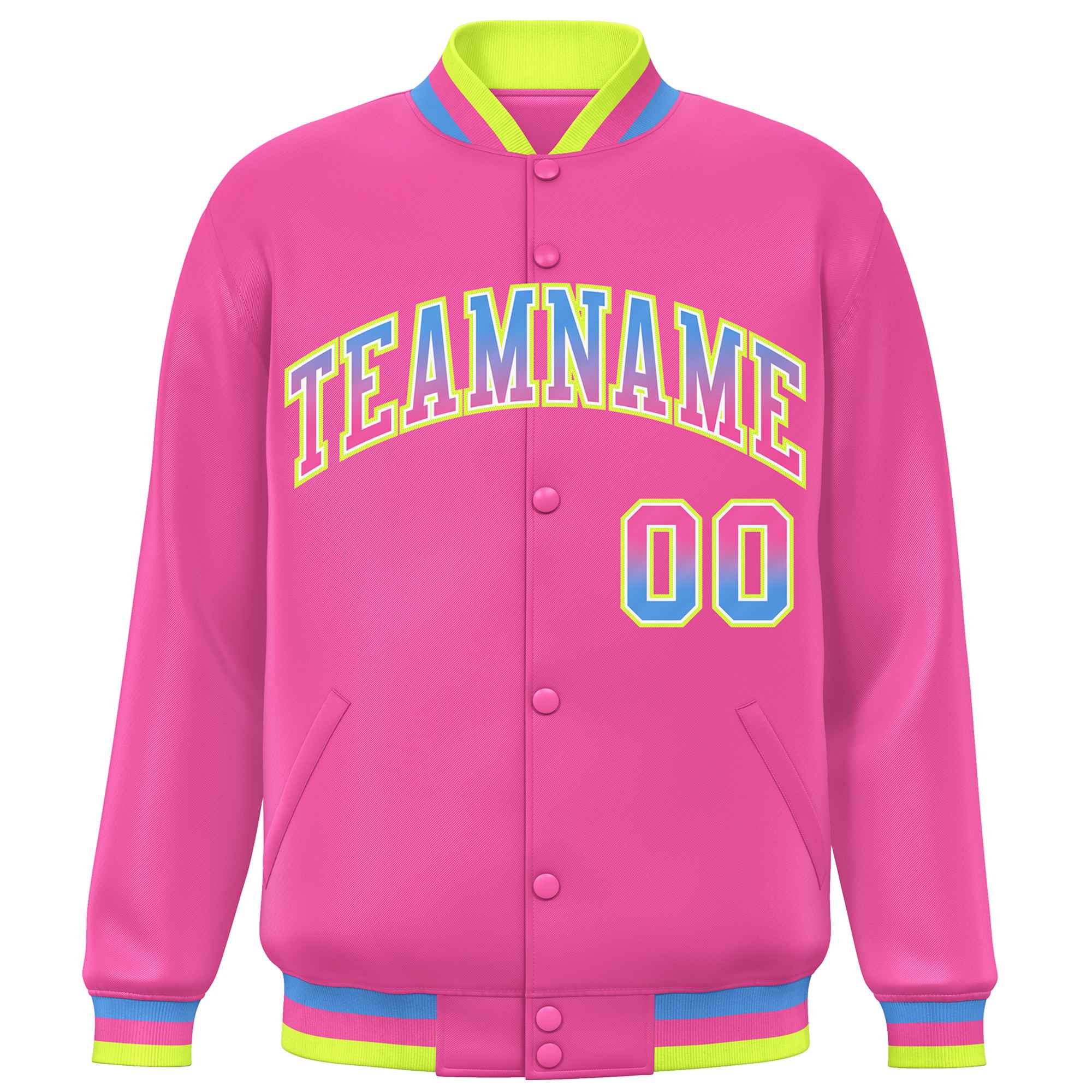 Custom Pink Varsity Full-Snap Gradient Font Letterman Baseball Jacket