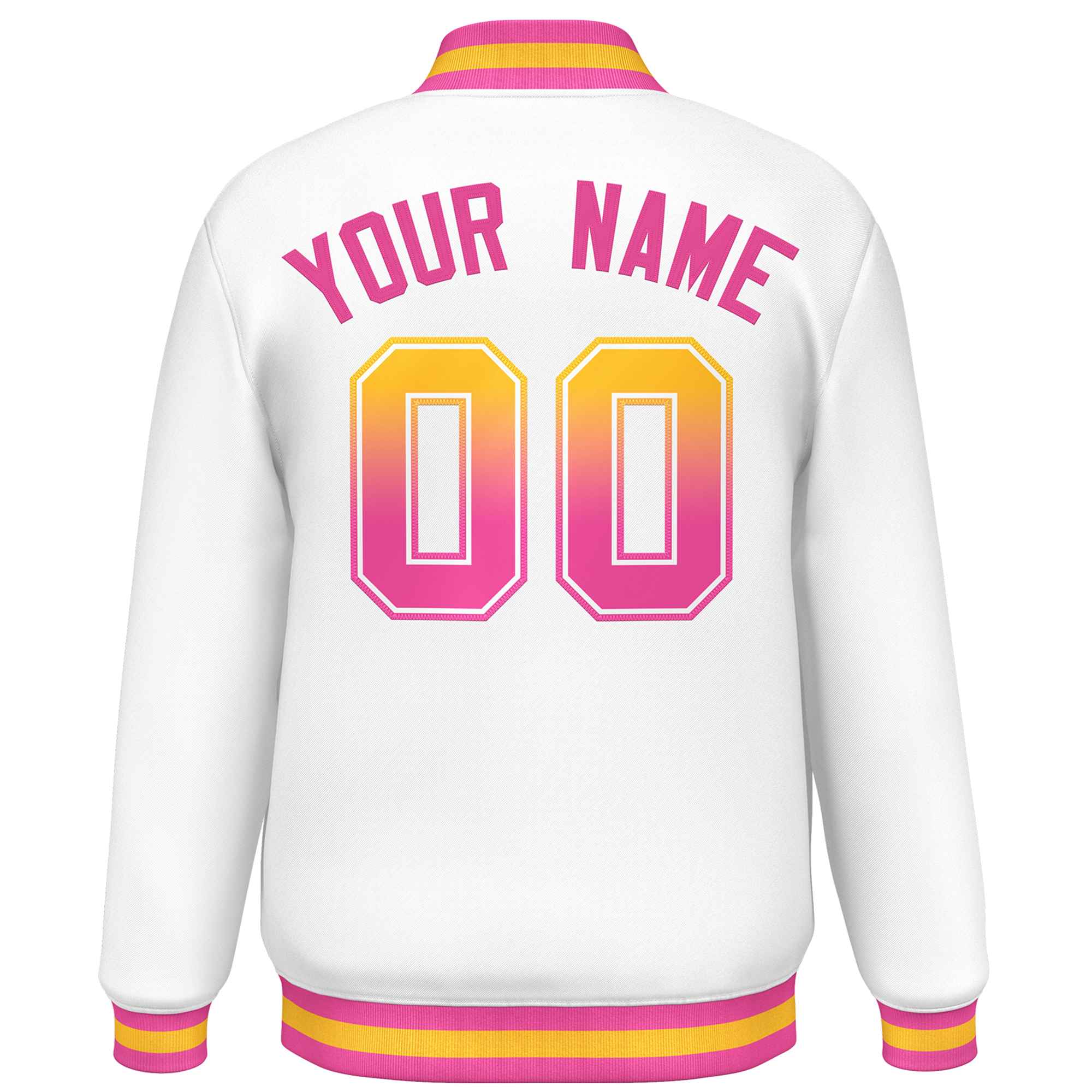 Custom White Varsity Full-Snap Gradient Font Letterman Baseball Jacket