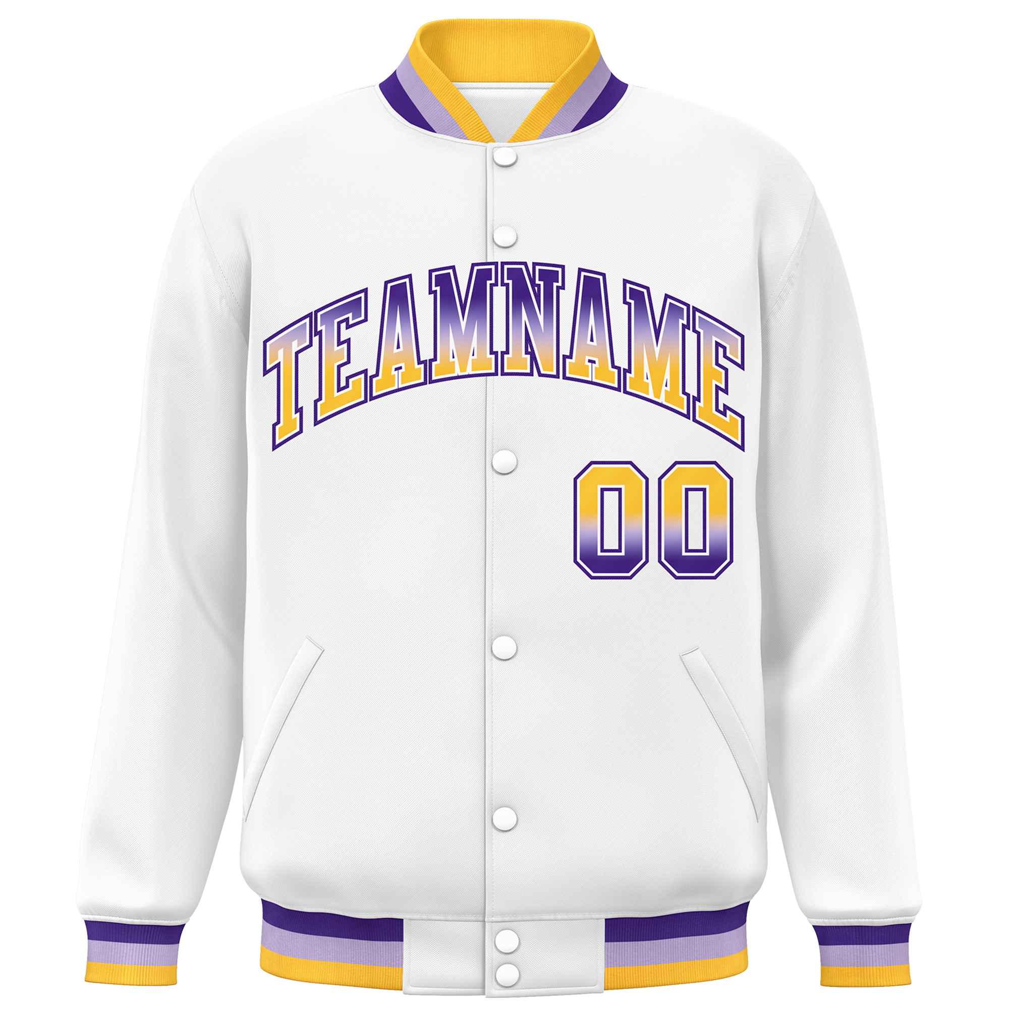 Custom White Varsity Full-Snap Gradient Font Letterman Baseball Jacket