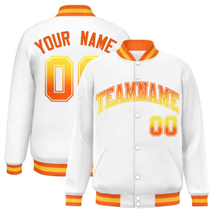 Custom White Varsity Full-Snap Gradient Font Letterman Baseball Jacket