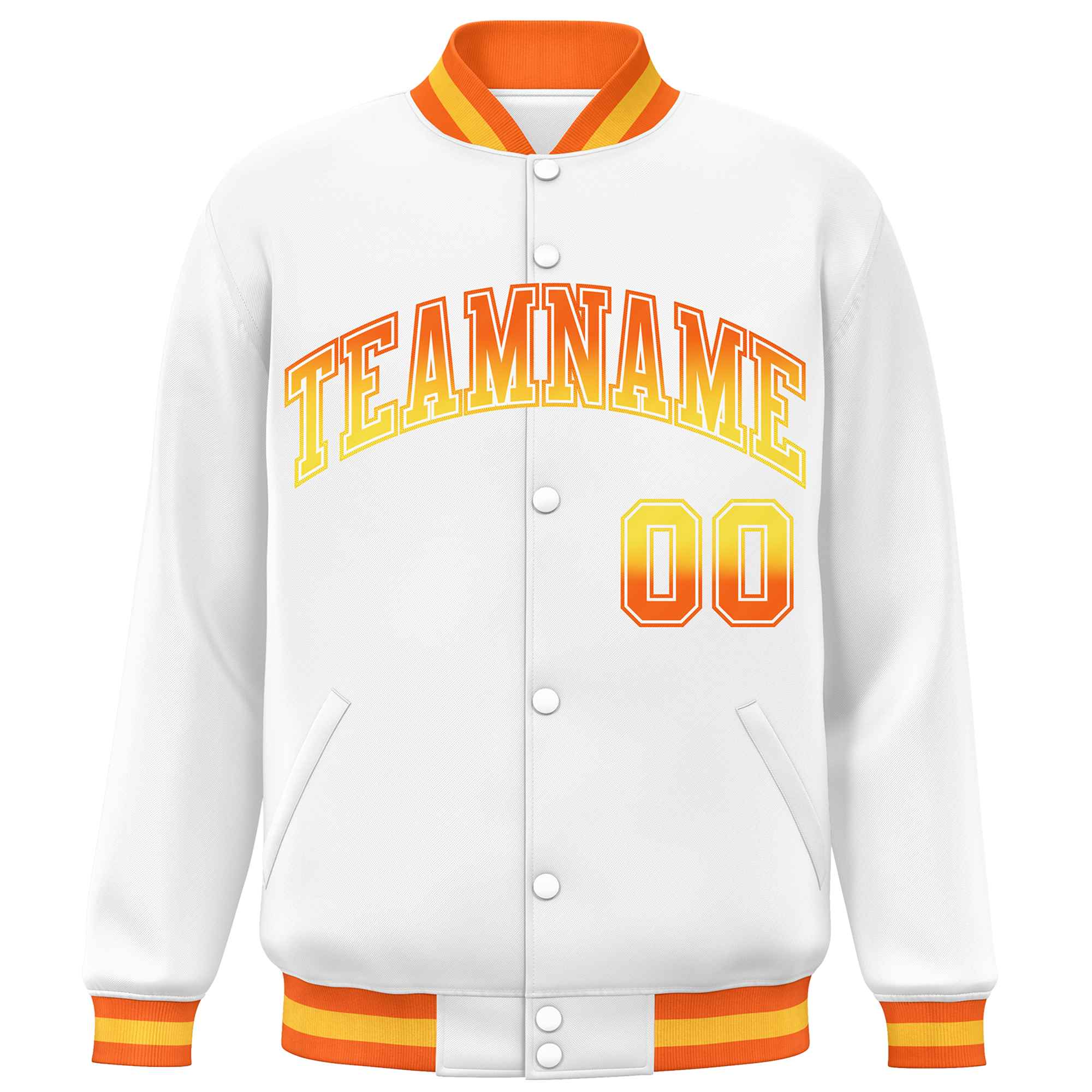 Custom White Varsity Full-Snap Gradient Font Letterman Baseball Jacket