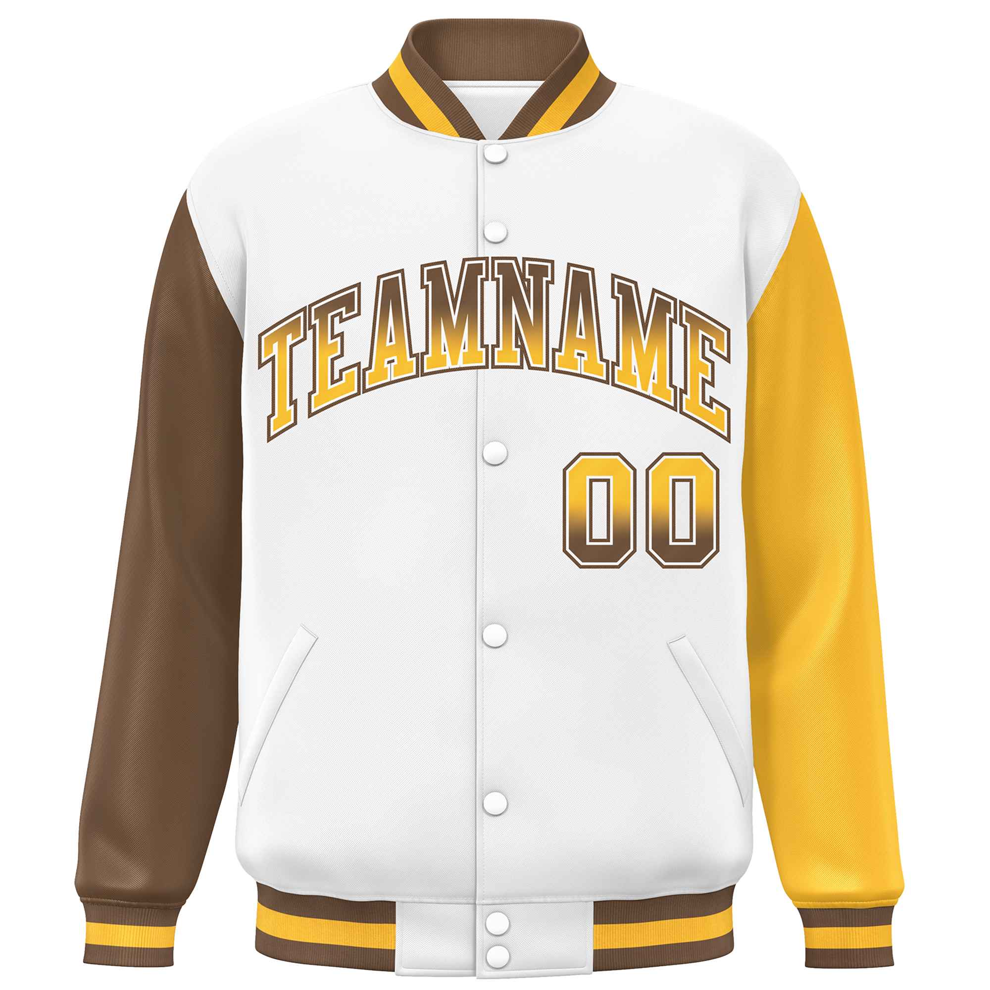 Custom White Light Brown-Gold Varsity Full-Snap Raglan Sleeves Letterman Baseball Jacket