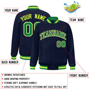 Custom Navy Kelly Green Varsity Full-Snap Classic Style Letterman Baseball Jacket