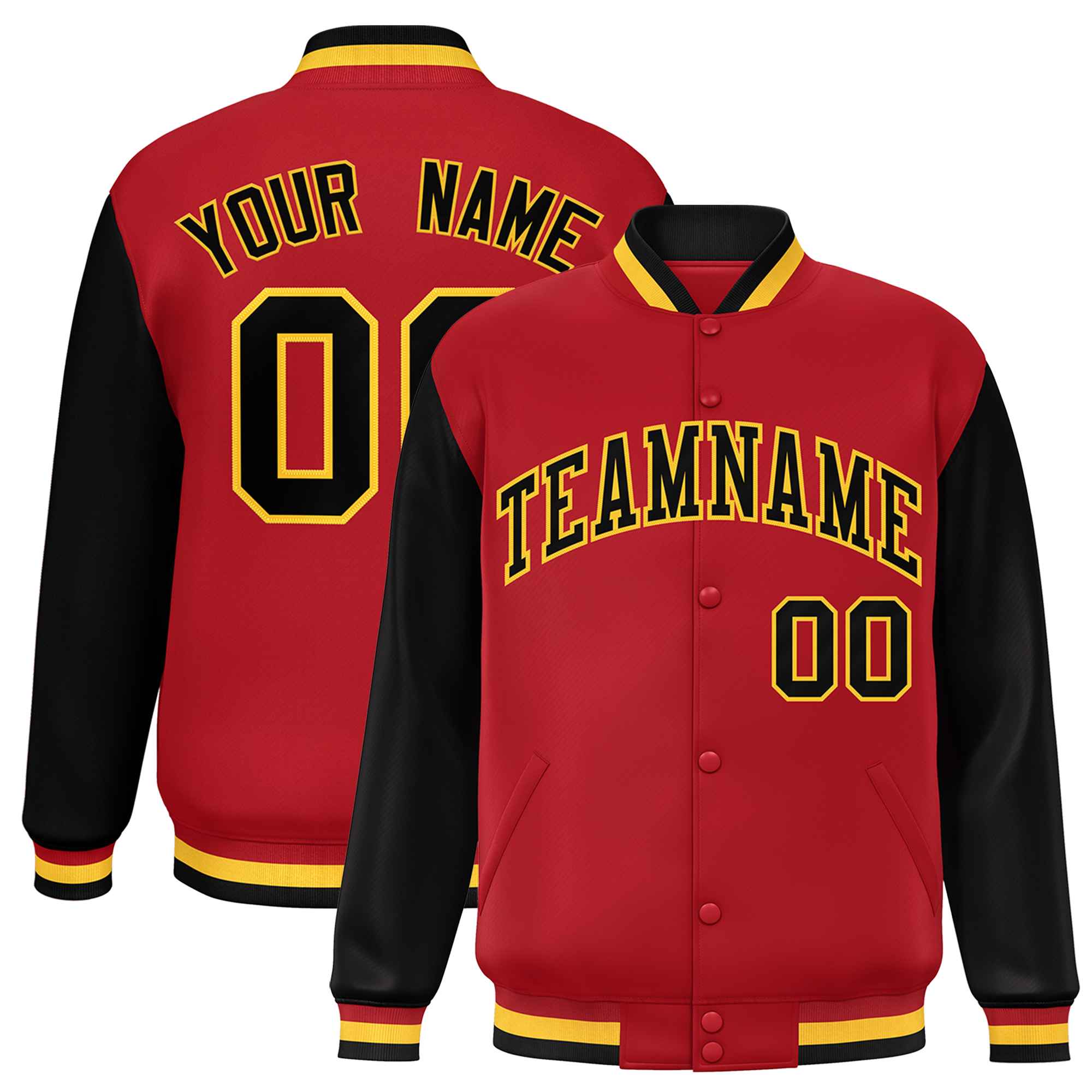 Custom Red Black Varsity Full-Snap Raglan Sleeves Letterman Baseball Jacket