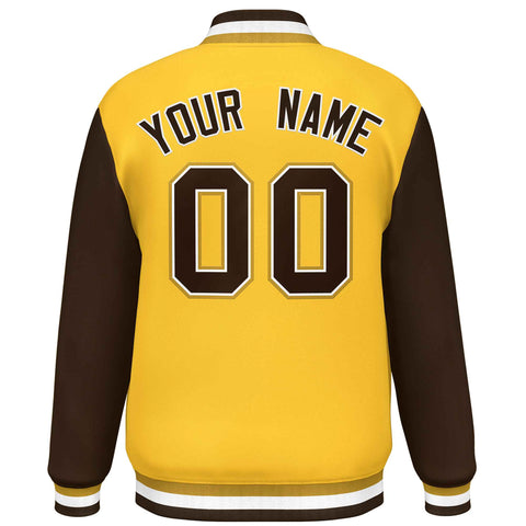 Custom Gold Brown Varsity Full-Snap Raglan Sleeves Letterman Baseball Jacket