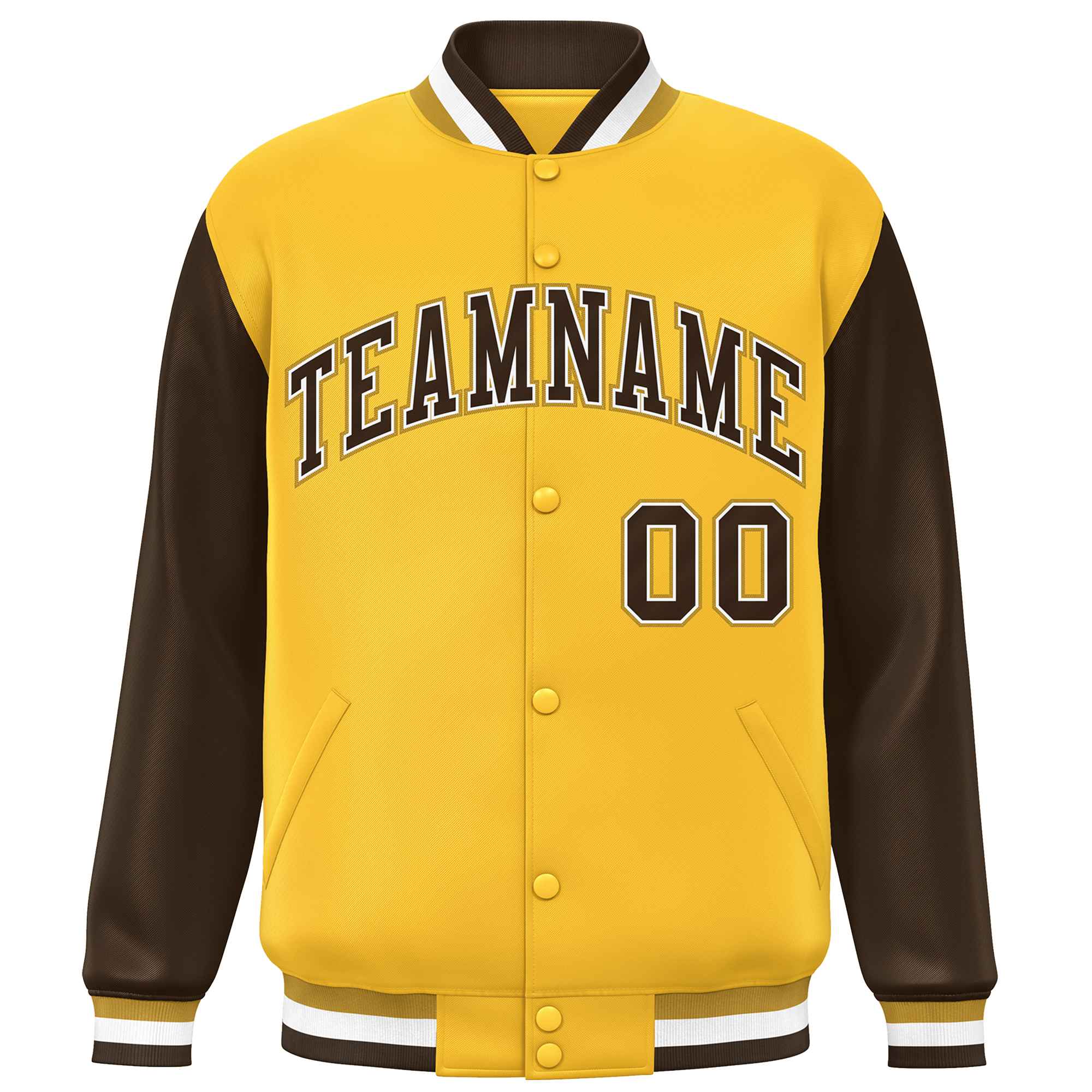 Custom Gold Brown Varsity Full-Snap Raglan Sleeves Letterman Baseball Jacket