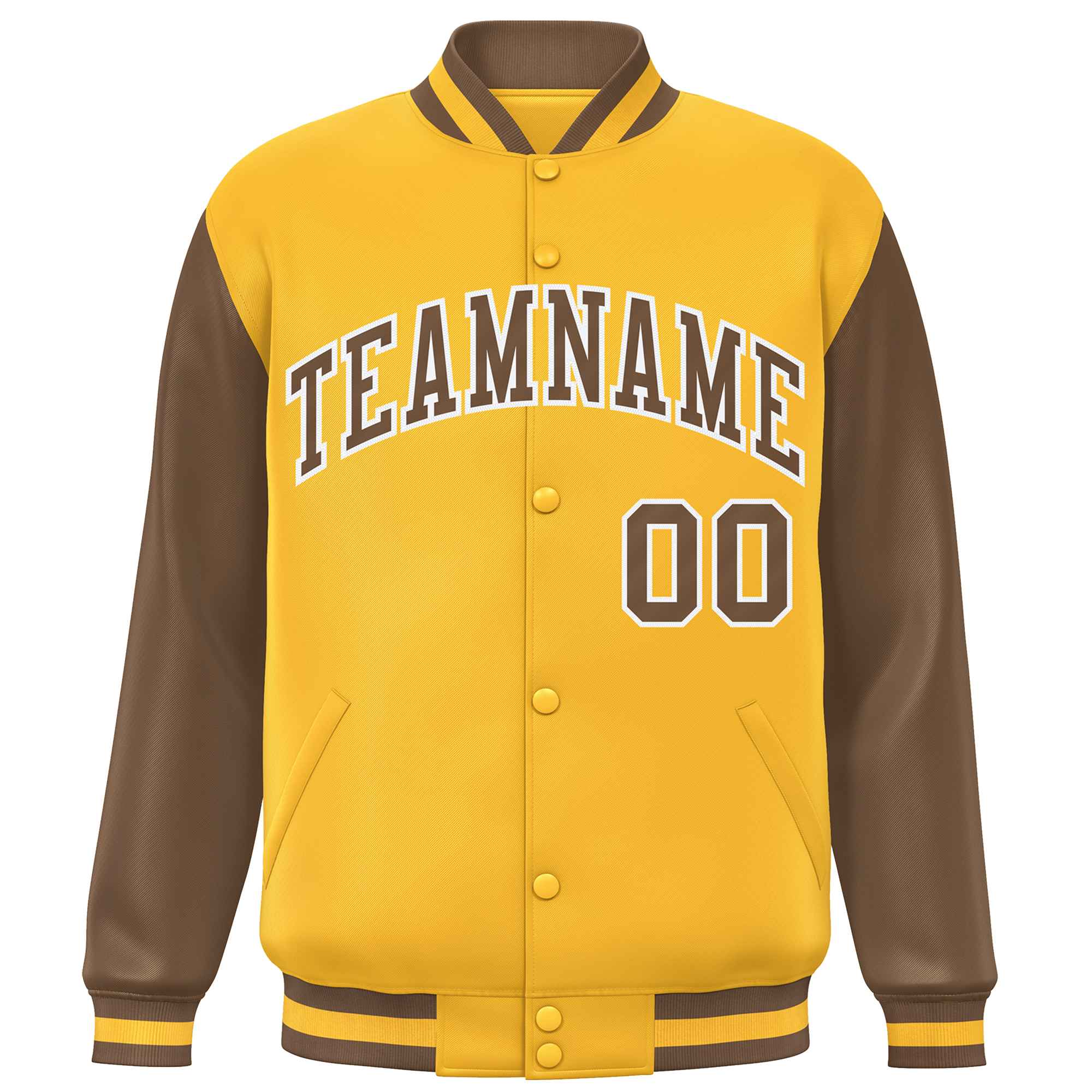 Custom Gold Light Brown Varsity Full-Snap Raglan Sleeves Letterman Baseball Jacket