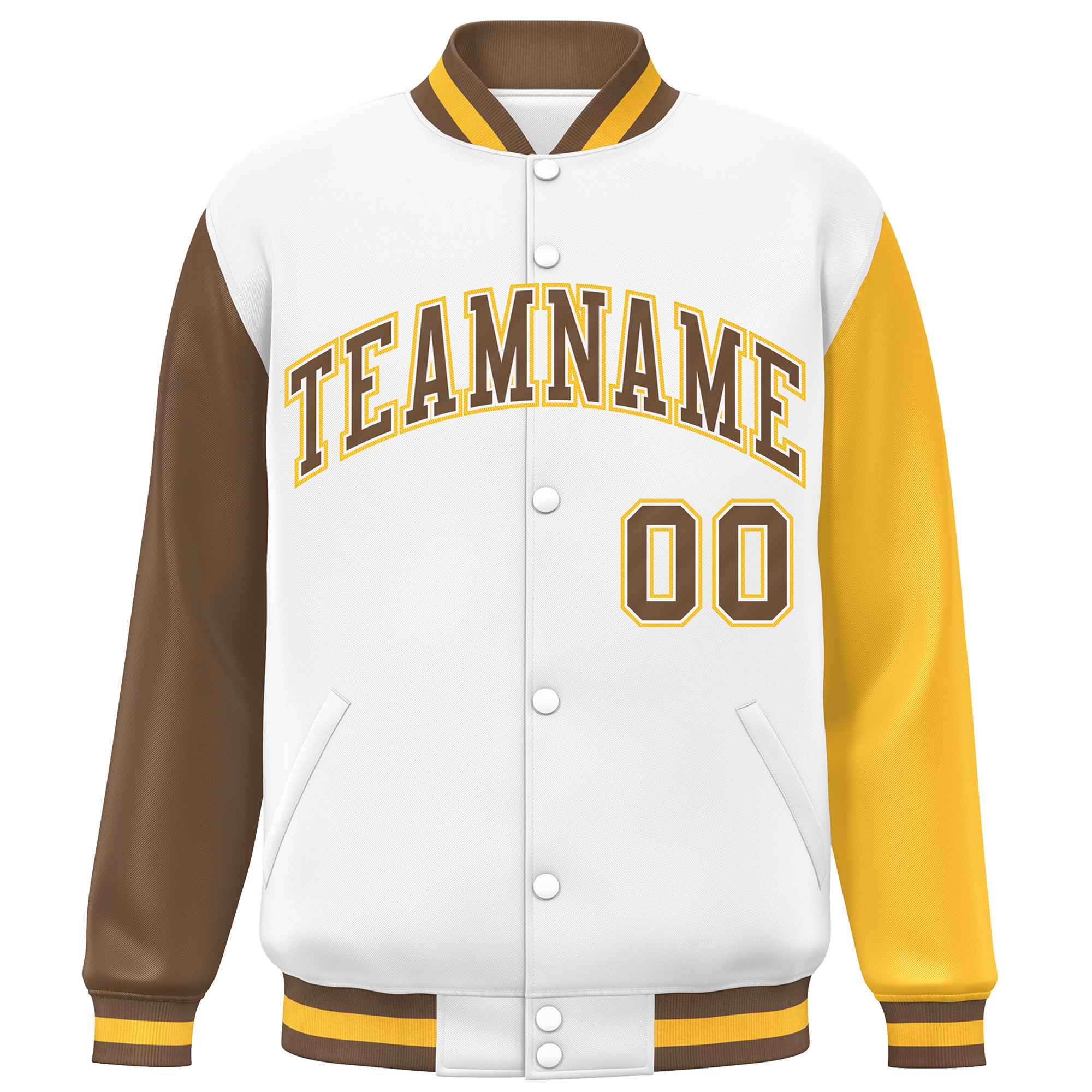 Custom White Light Brown-Gold Varsity Full-Snap Raglan Sleeves Letterman Baseball Jacket