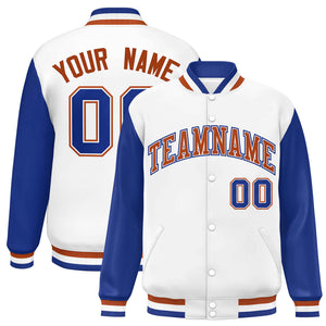 Custom White Royal Varsity Full-Snap Raglan Sleeves Letterman Baseball Jacket