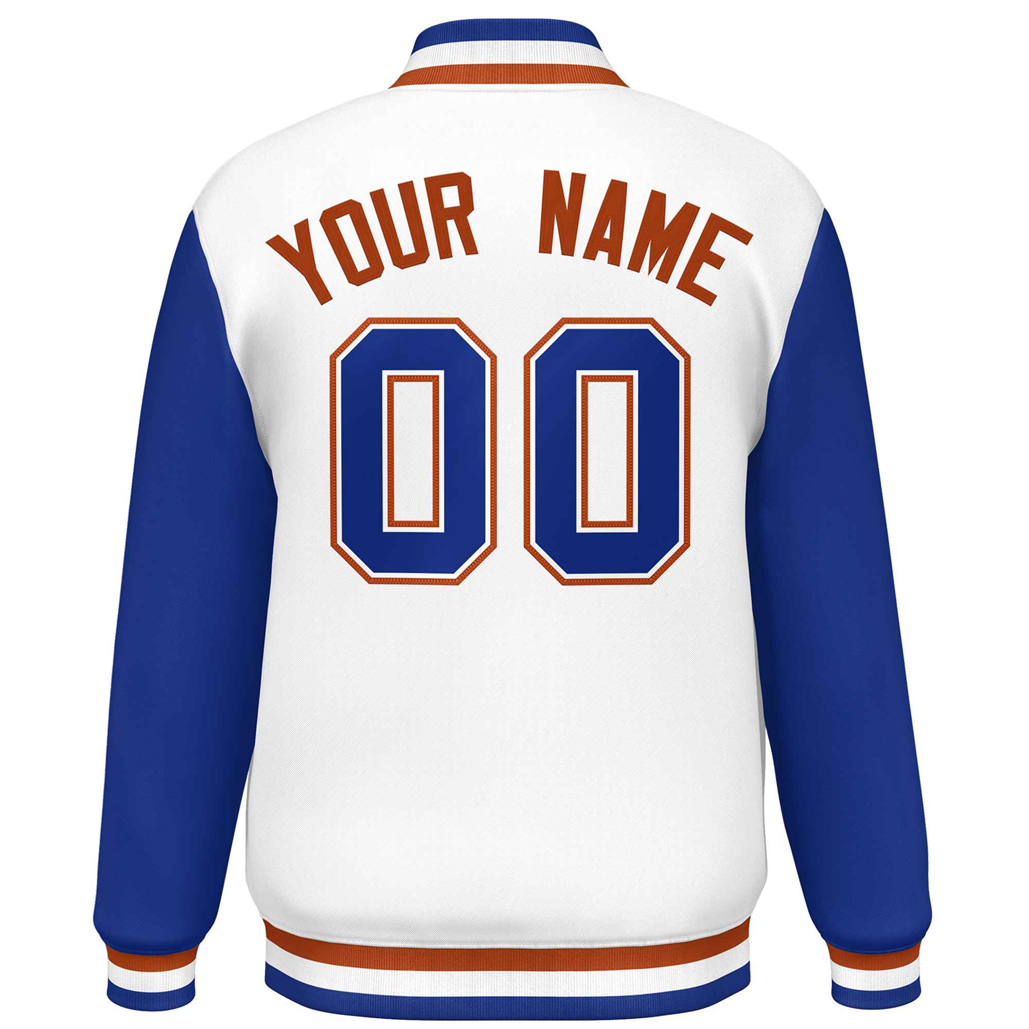 Custom White Royal Varsity Full-Snap Raglan Sleeves Letterman Baseball Jacket