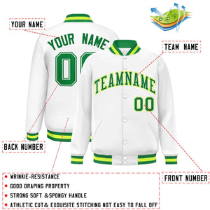 Custom White Kelly Green Varsity Full-Snap Classic Style Letterman Baseball Jacket