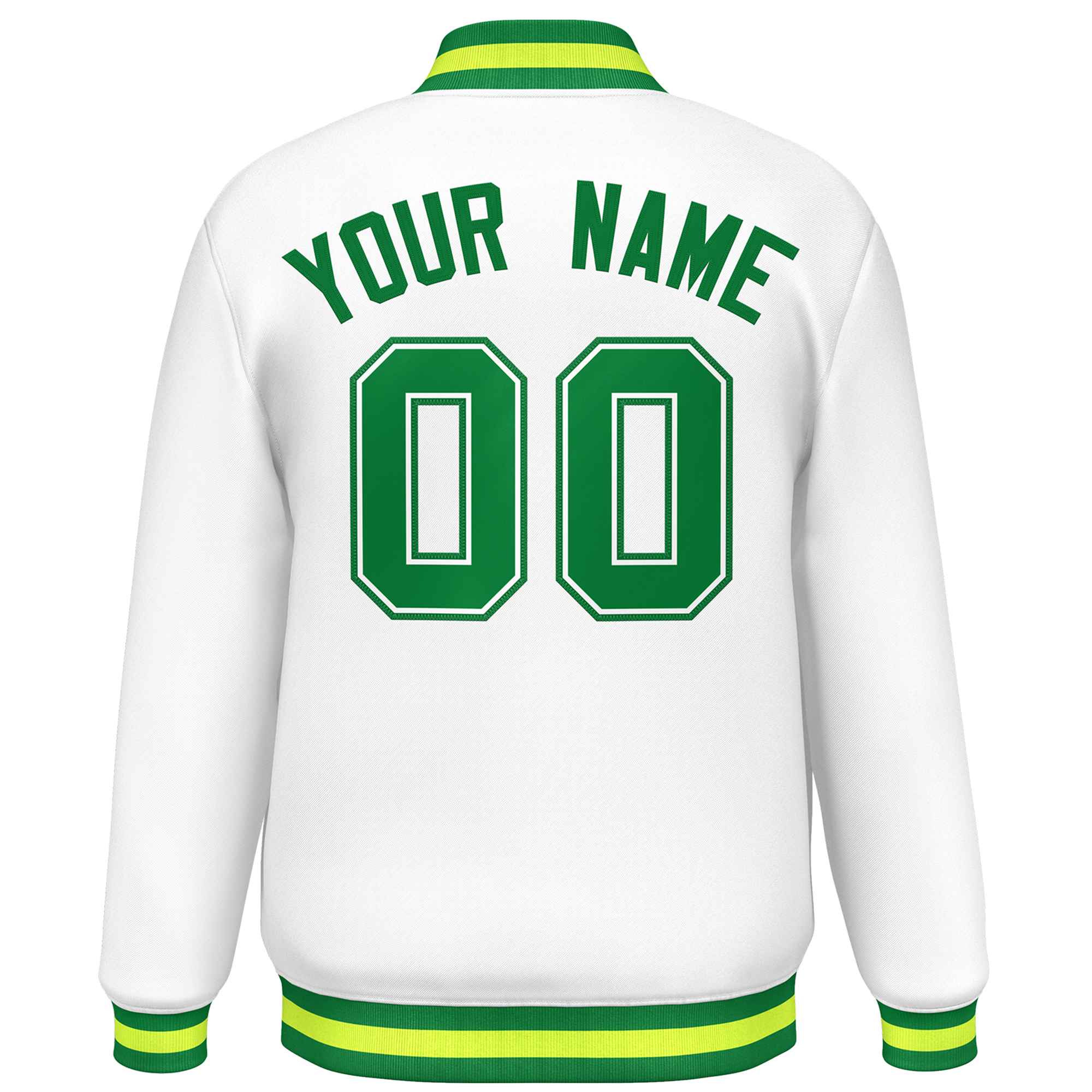 Custom White Kelly Green Varsity Full-Snap Classic Style Letterman Baseball Jacket