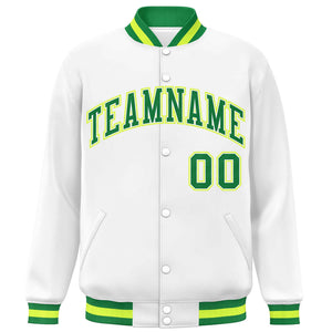 Custom White Kelly Green Varsity Full-Snap Classic Style Letterman Baseball Jacket