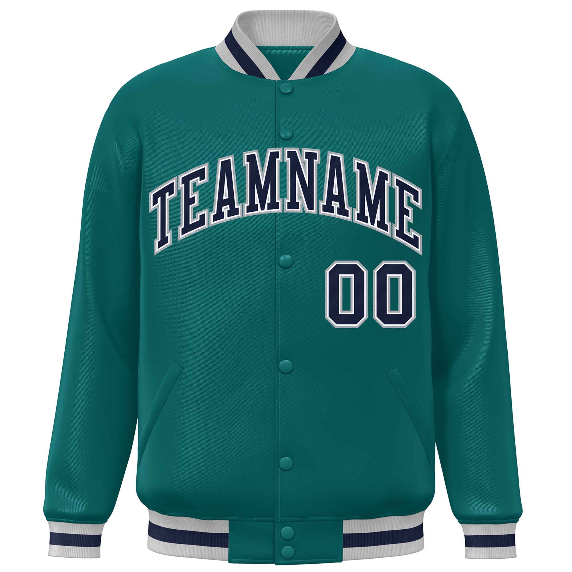 Custom Aqua Navy Varsity Full-Snap Classic Style Letterman Baseball Jacket