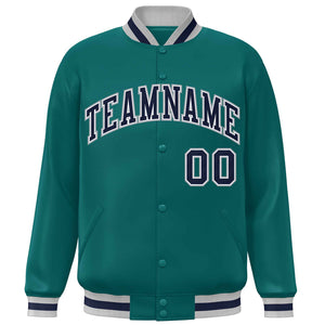 Custom Aqua Navy Varsity Full-Snap Classic Style Letterman Baseball Jacket