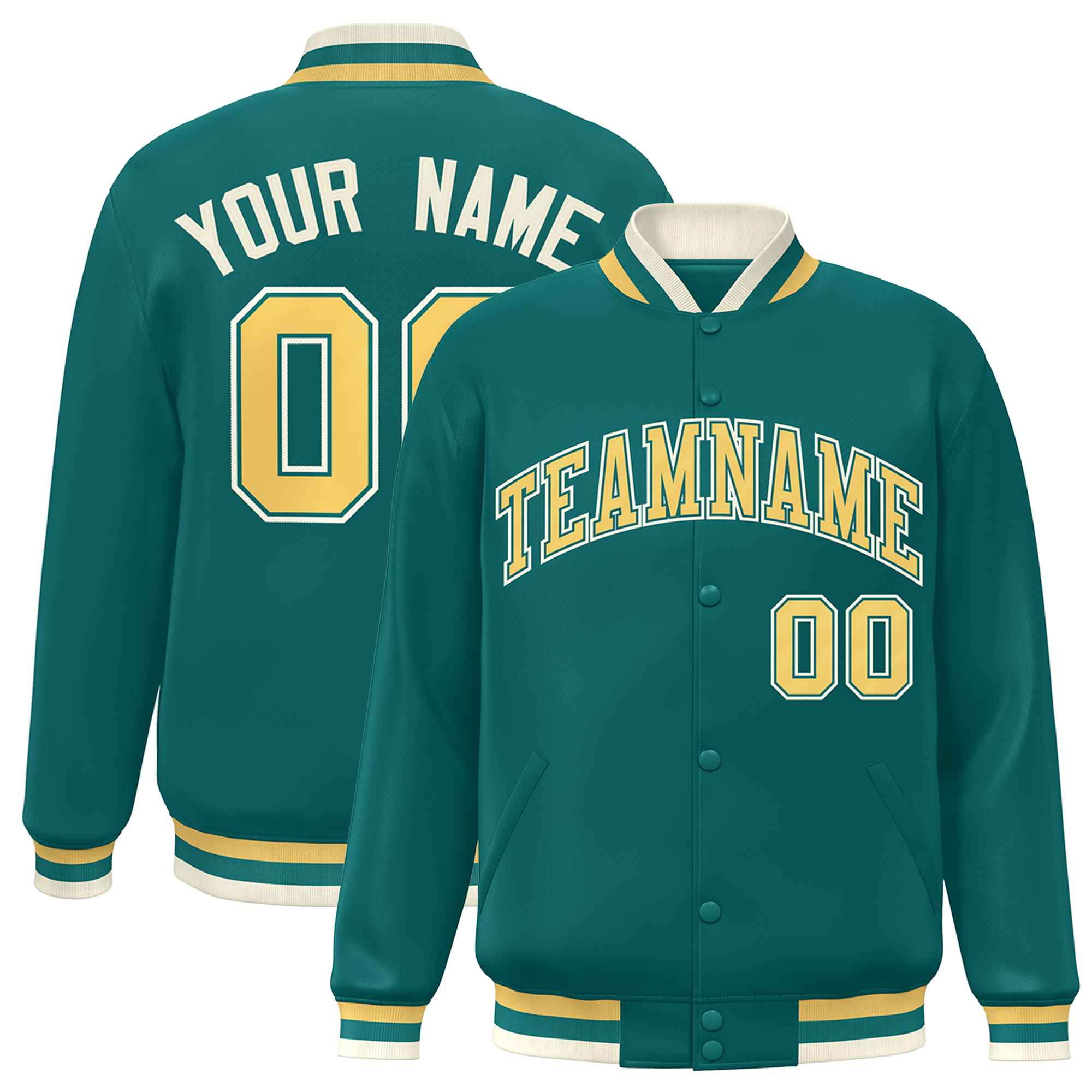 Custom Aqua Yellow Varsity Full-Snap Classic Style Letterman Baseball Jacket