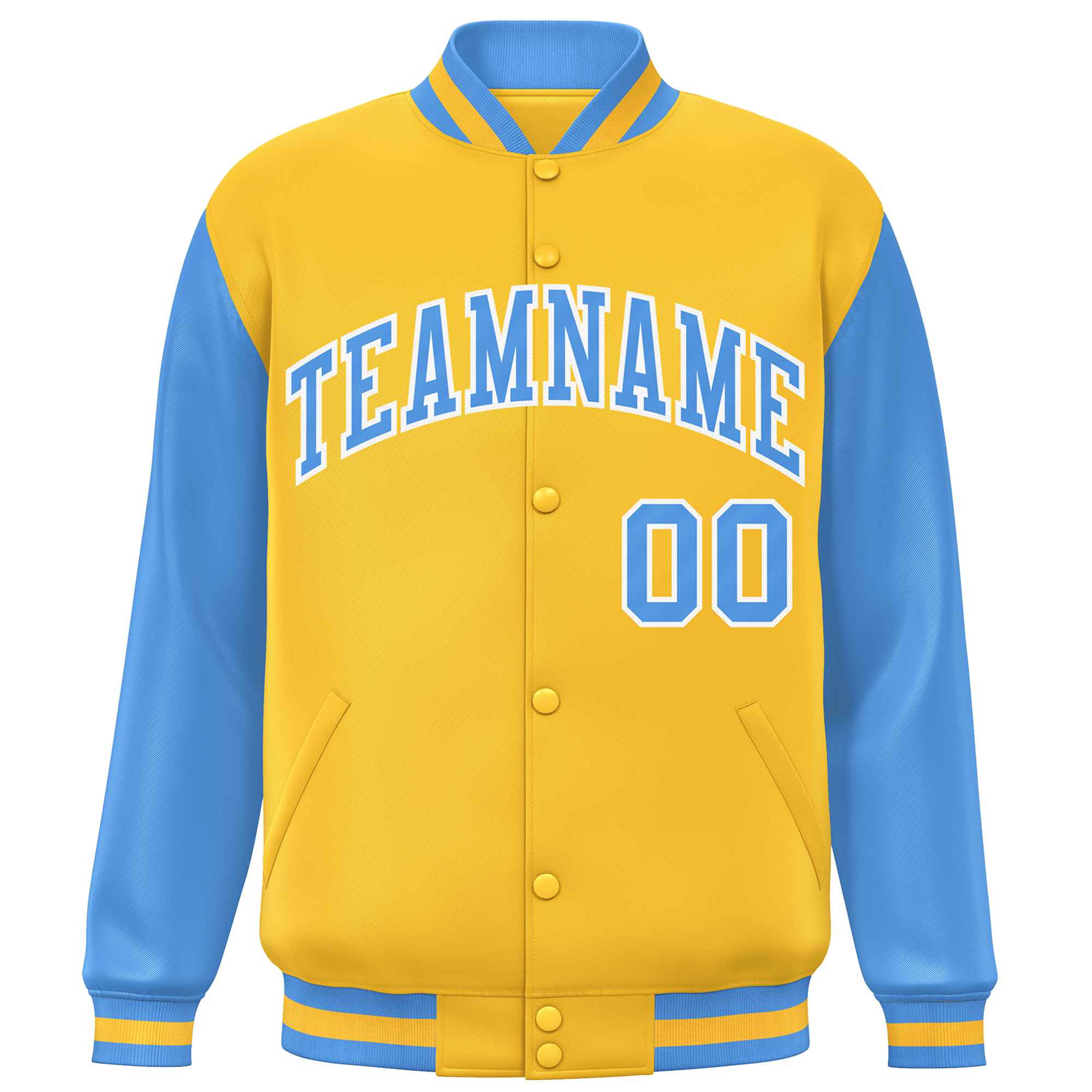 Custom Gold Powder Blue Varsity Full-Snap Raglan Sleeves Letterman Baseball Jacket